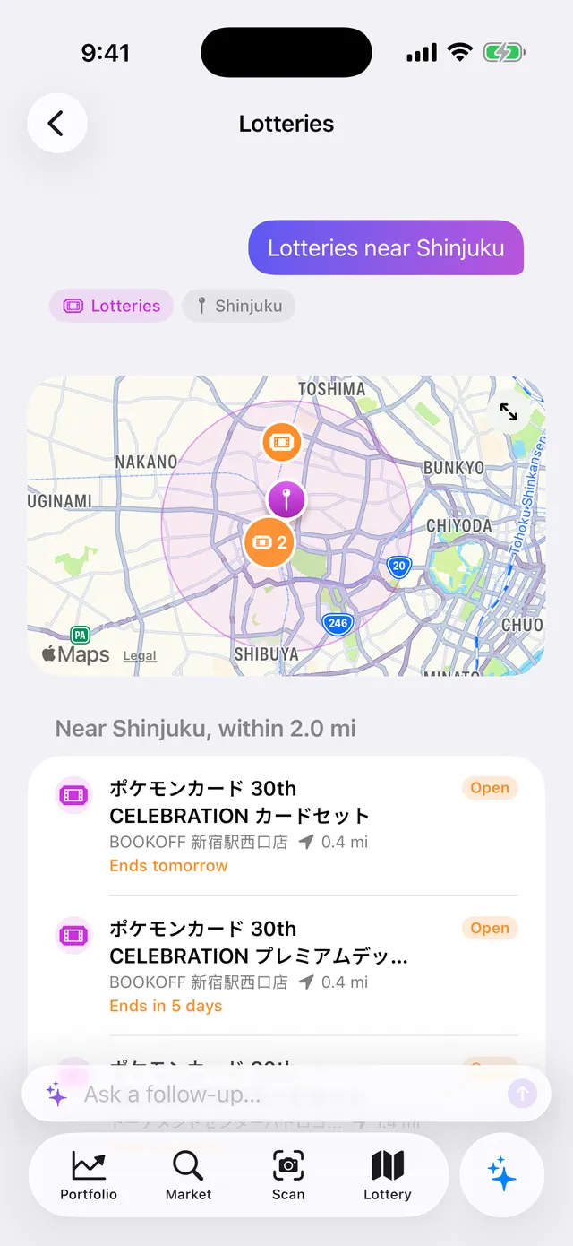 Answer to “Lotteries near Shinjuku”: a map around Shinjuku and open lotteries